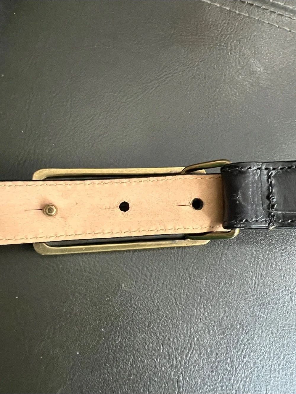Brighton Black Leather Belt with Gold Rectangular Buckle Size ML